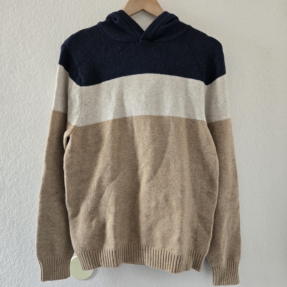 Goodfellow & Co Navy, Cream & Tan Striped Hooded Sweater
